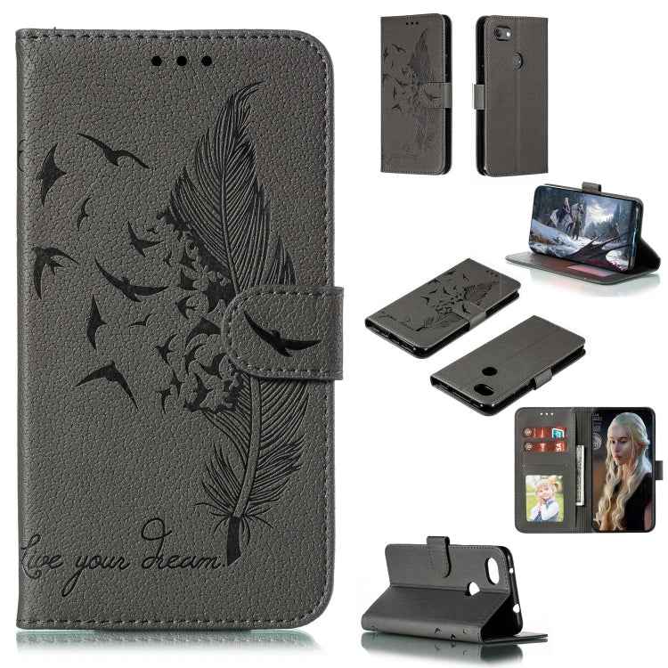 Feather Pattern Litchi Texture Horizontal Flip Leather Case with Wallet & Holder & Card Slots, For Google Pixel 3a XL, For Google Pixel 4