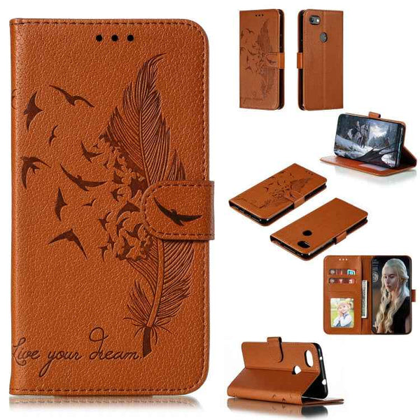 Feather Pattern Litchi Texture Horizontal Flip Leather Case with Wallet & Holder & Card Slots, For Google Pixel 3a XL, For Google Pixel 4