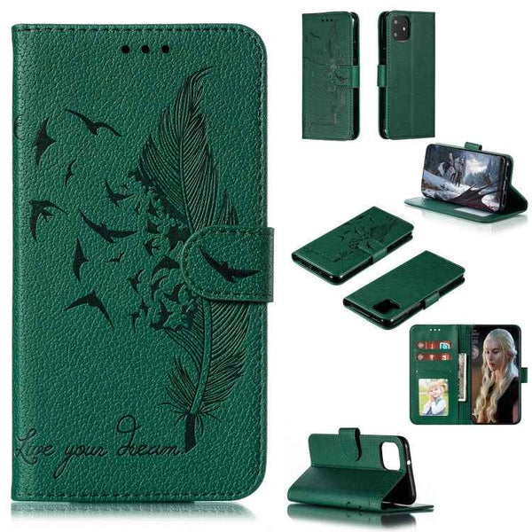 Feather Pattern Litchi Texture Horizontal Flip Leather Case with Wallet & Holder & Card Slots, For Google Pixel 3a XL, For Google Pixel 4