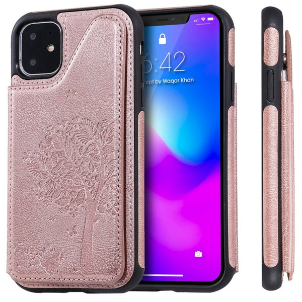 Cat Tree Embossing Pattern Shockproof Protective Case with Card Slots & Photo Frame, For iPhone 11 Pro, For iPhone 11, For iPhone 11 Pro Max, For Galaxy A50