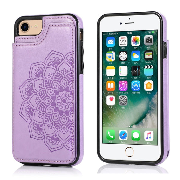 Double Buckle Mandala Pattern PU+TPU Protective Case with Card Slots & Holder & Photo Frame, For iPhone SE 2022 / SE 2020 / 8 / 7, For iPhone 7 Plus / 8 Plus, For iPhone X / XS, For iPhone XR