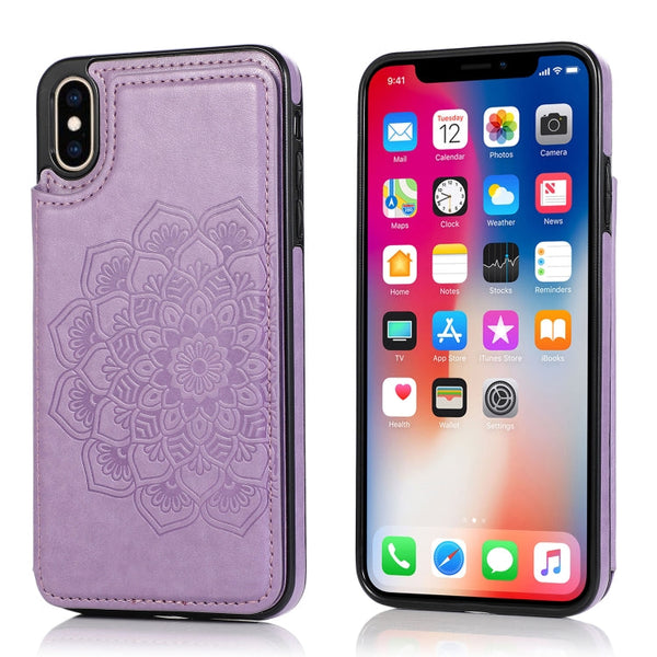 Double Buckle Mandala Pattern PU+TPU Protective Case with Card Slots & Holder & Photo Frame, For iPhone SE 2022 / SE 2020 / 8 / 7, For iPhone 7 Plus / 8 Plus, For iPhone X / XS, For iPhone XR