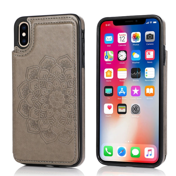 Double Buckle Mandala Pattern PU+TPU Protective Case with Card Slots & Holder & Photo Frame, For iPhone SE 2022 / SE 2020 / 8 / 7, For iPhone 7 Plus / 8 Plus, For iPhone X / XS, For iPhone XR