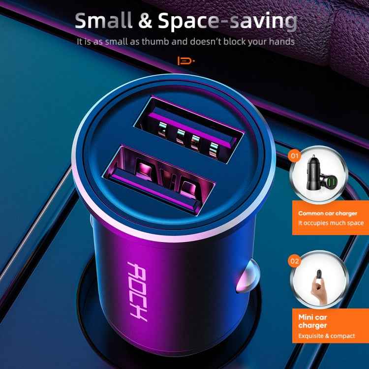 ROCK H11 4.8A 24W Mini Dual USB Car Charger(Black)