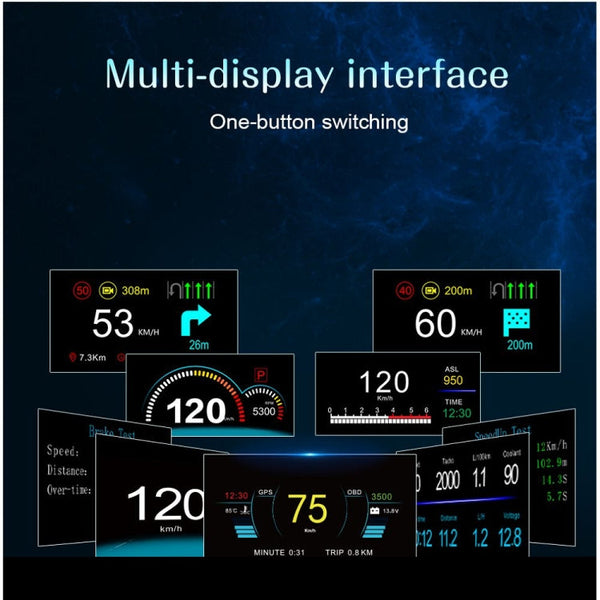 C1 OBD2 + GPS Mode Car HUD Head-up Display Compass / Speed / Water Temperature / Voltage Display / Speed / Fault Alarm / Navigation Function, C1 With Navigation Function