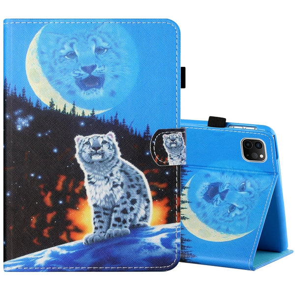 Sewing Thread Horizontal Painted Flat Leather Case with Pen Cover & Anti Skid Strip & Card Slot & Holder & Sleep / Wake-up Function