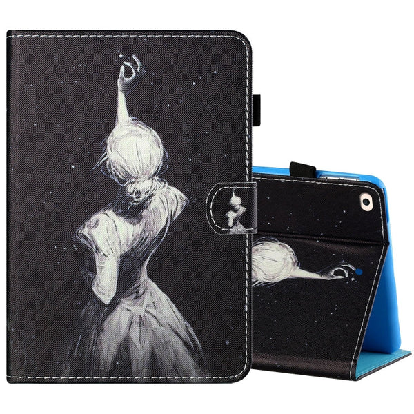 Sewing Thread Horizontal Painted Flat Leather Case with Pen Cover & Anti Skid Strip & Card Slot & Holder & Sleep / Wake-up Function