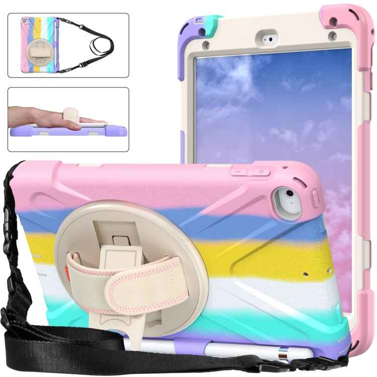 Shockproof Colorful Silicone + PC Protective Case with Holder & Shoulder Strap & Hand Strap For iPad Mini (2019)(Pink)
