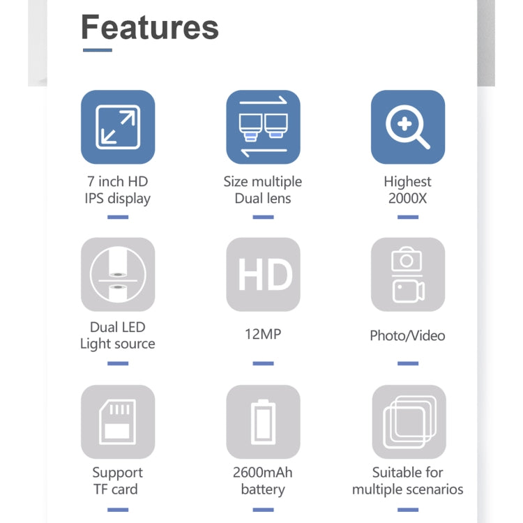 inskam315 7 inch IPS Screen 2000X 12MP HD Digital Microscope