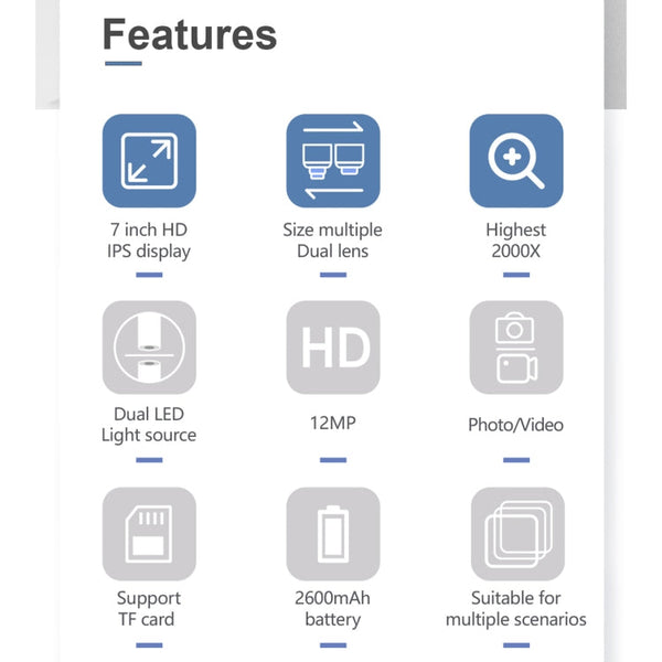 inskam315 7 inch IPS Screen 2000X 12MP HD Digital Microscope