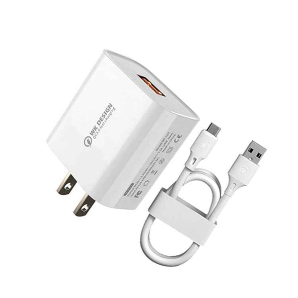 WK WP-U57 Max 18W Maxspeed QC3.0 Fast Charger + USB to 8 Pin Data Cable, US Plug, EU Plug