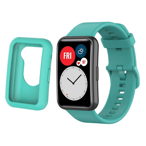 For Huwei Watch Fit Protective Silicone Case + Silicone Watchband Kit
