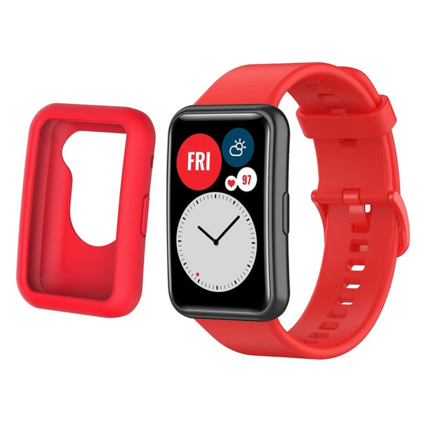 For Huwei Watch Fit Protective Silicone Case + Silicone Watchband Kit
