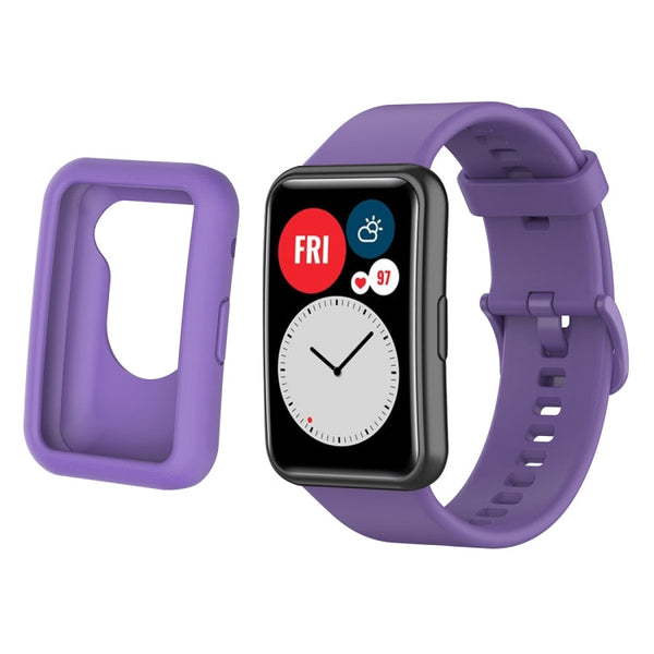 For Huwei Watch Fit Protective Silicone Case + Silicone Watchband Kit