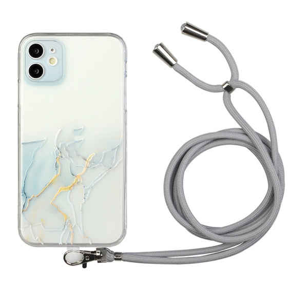 Hollow Marble Pattern TPU Shockproof Protective Case with Neck Strap Rope, For iPhone XS / X, For iPhone XR, For iPhone XS Max, For iPhone 11