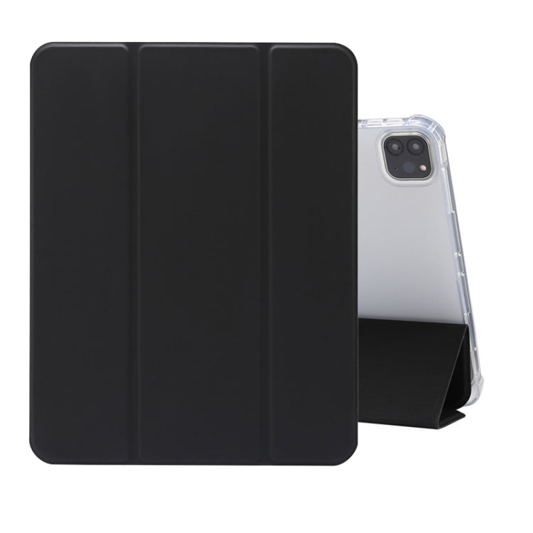 Three-folding Electric Pressed Skin Texture Horizontal Flip Shockproof Transparent TPU + PU Leather Case with Holder & Pen Slot & Sleep / Wake-up Function