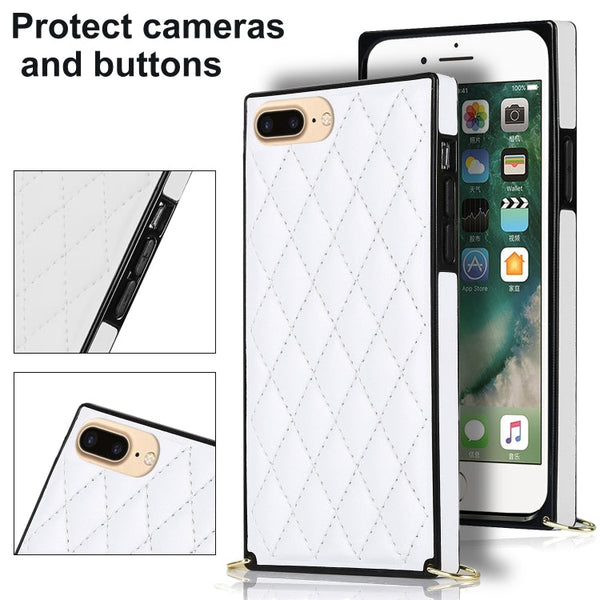 Elegant Rhombic Pattern Microfiber Leather +TPU Shockproof Case with Crossbody Strap Chain, For iPhone SE 2022 / SE 2020 / 8 / 7, For iPhone 8 Plus / 7 Plus, For iPhone X / XS, For iPhone XR