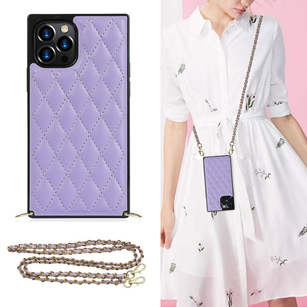 Elegant Rhombic Pattern Microfiber Leather +TPU Shockproof Case with Crossbody Strap Chain, For iPhone 12 mini, For iPhone 12 / 12 Pro, For iPhone 12 Pro Max