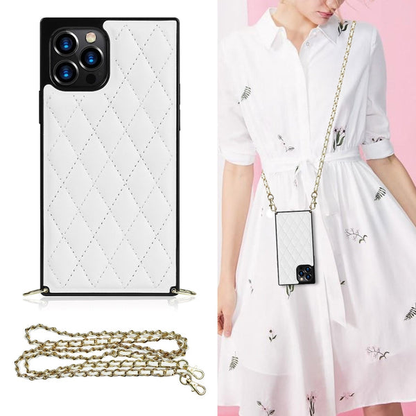 Elegant Rhombic Pattern Microfiber Leather +TPU Shockproof Case with Crossbody Strap Chain, For iPhone 12 mini, For iPhone 12 / 12 Pro, For iPhone 12 Pro Max