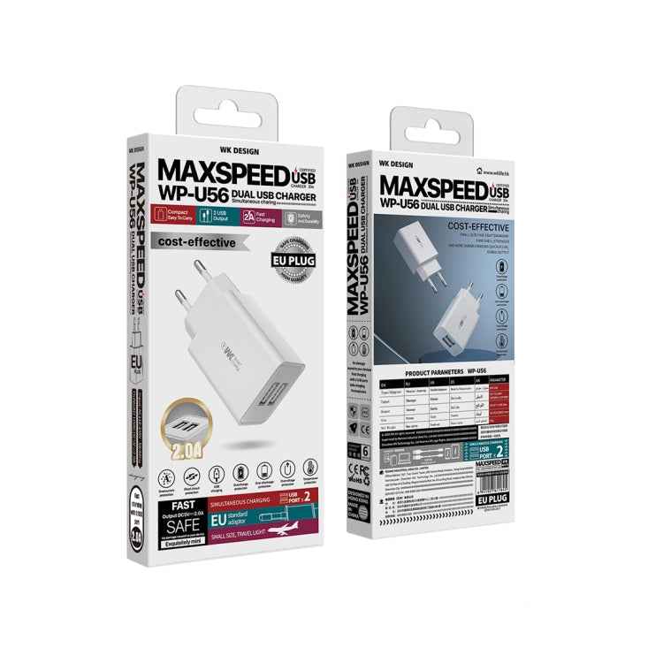 WK WP-U56 2A Dual USB Fast Charging Travel Charger Power Adapter,, EU Plug