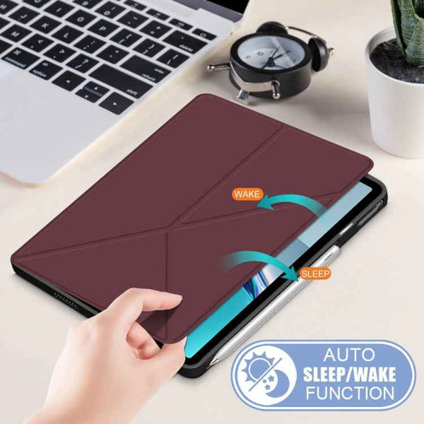 For Huawei MatePad 11 2021 Multi-folding Horizontal Flip PU Leather Shockproof Case with Holder & Sleep / Wake-up Function(Wine Red)