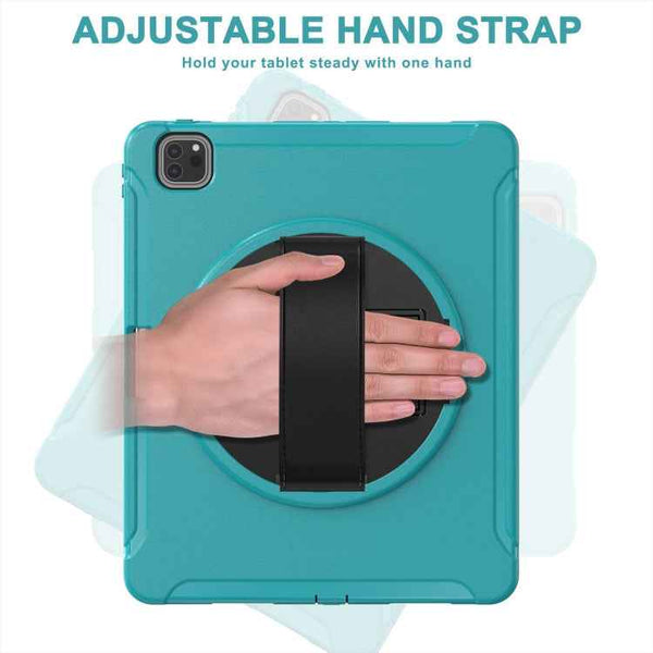 360 Rotation PC + TPU ablet Case with Holder & Strap For iPad Air 2020 / 2022 10.9 / Pro 11 2022 / 2021 / 2020 / 2018(Blue)