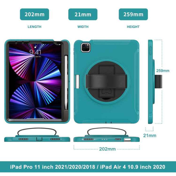 360 Rotation PC + TPU ablet Case with Holder & Strap For iPad Air 2020 / 2022 10.9 / Pro 11 2022 / 2021 / 2020 / 2018(Blue)