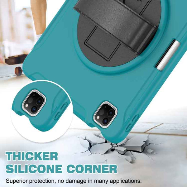 360 Rotation PC + TPU ablet Case with Holder & Strap For iPad Air 2020 / 2022 10.9 / Pro 11 2022 / 2021 / 2020 / 2018(Blue)