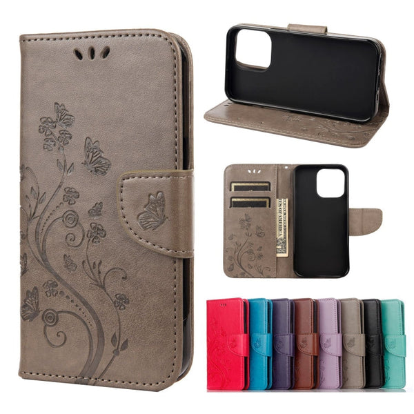 Butterfly Flower Pattern Horizontal Flip Leather Case with Holder & Card Slots & Wallet, For Samsung Galaxy A03s 164mm, For iPhone 13 mini, For iPhone 13