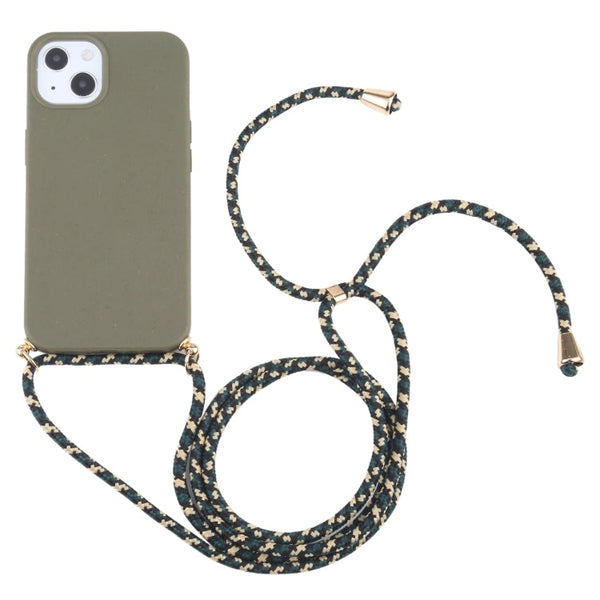 Wheat Straw Material + TPU Shockproof Case with Neck Lanyard, For iPhone 13 mini, For iPhone 13, For iPhone 13 Pro