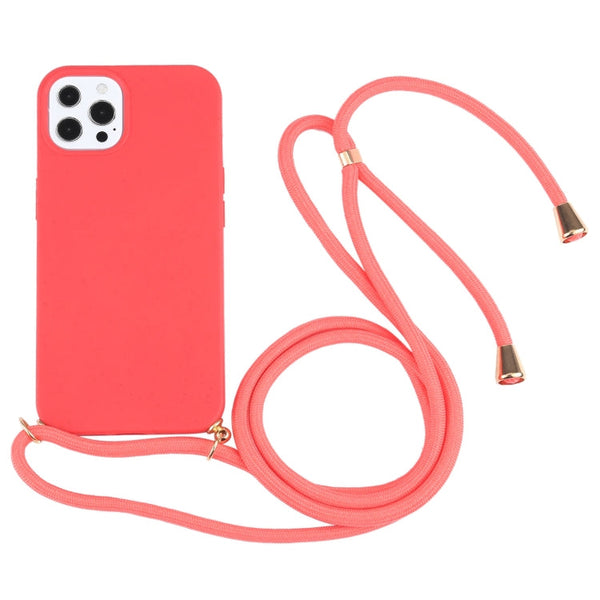Wheat Straw Material + TPU Shockproof Case with Neck Lanyard, For iPhone 13 Pro Max