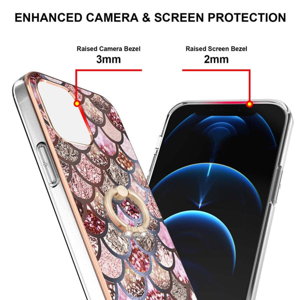 Electroplating Pattern IMD TPU Shockproof Case with Rhinestone Ring Holder, For iPhone 13 mini, For iPhone 13, For iPhone 13 Pro, For iPhone 13 Pro Max