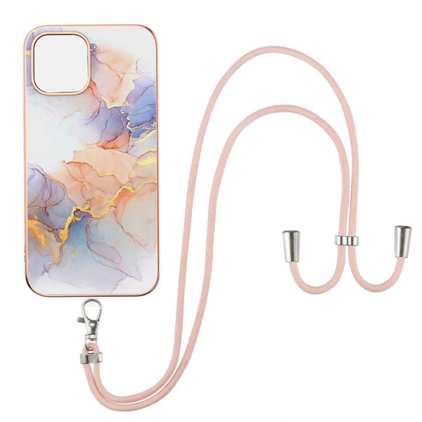 Electroplating Pattern IMD TPU Shockproof Case with Neck Lanyard, For iPhone 13 mini, For iPhone 13, For iPhone 13 Pro, For iPhone 13 Pro Max