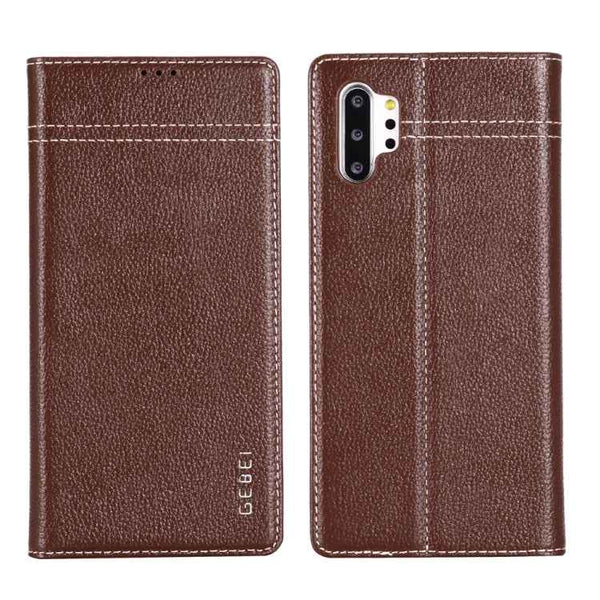 GEBEI Top-grain Leather Horizontal Flip Protective Case with Holder & Card Slots, For iPhone XS Max, For Galaxy Note 10, For Galaxy Note 10+