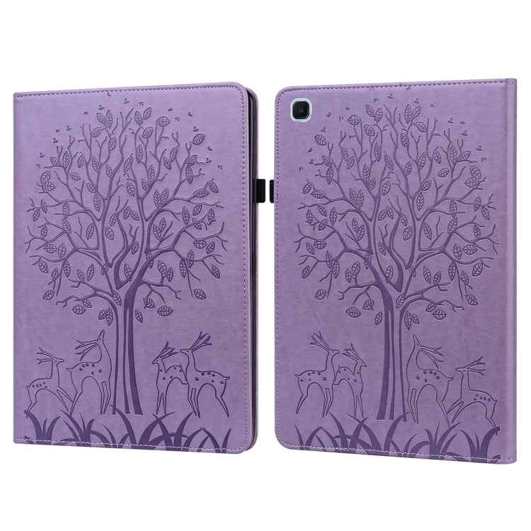 Tree & Deer Pattern Pressed Printing Horizontal Flip PU Leather Case with Holder & Card Slots & Sleep / Wake-up Function, For Samsung Galaxy Tab S6 Lite, For Samsung Galaxy Tab A7 10.4 2020