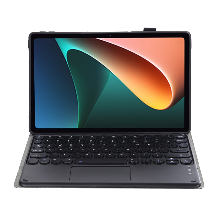 Y0N5-A TPU Case Lambskin Texture Round Keycap Bluetooth Keyboard Leather Case with Holder & Touchpad