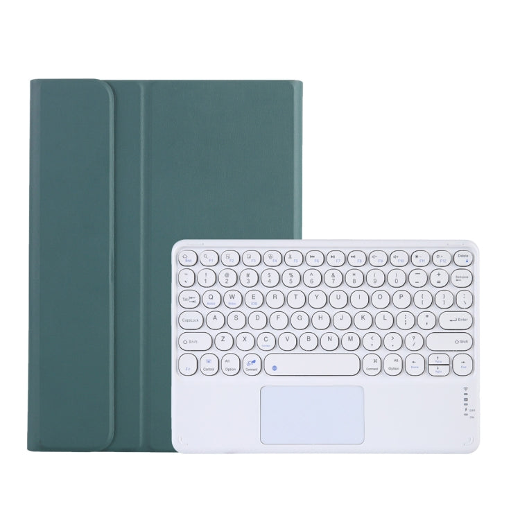 Y0N5-A TPU Case Lambskin Texture Round Keycap Bluetooth Keyboard Leather Case with Holder & Touchpad