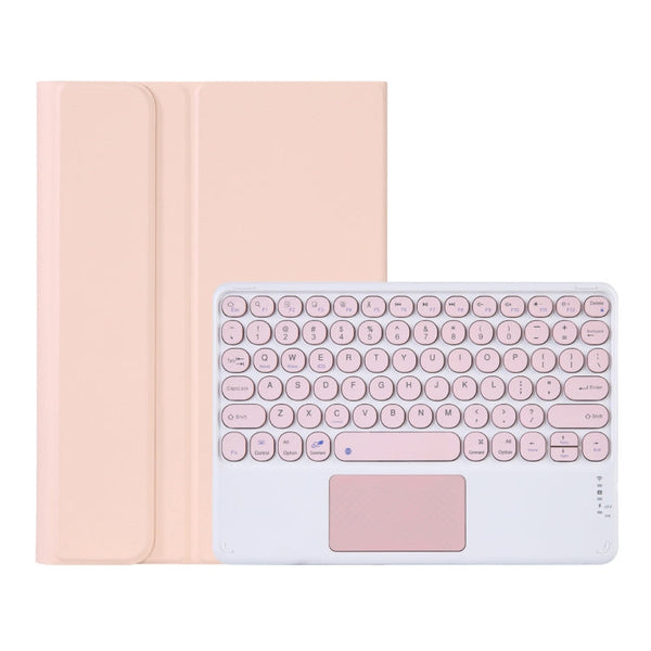 Y0N5-A TPU Case Lambskin Texture Round Keycap Bluetooth Keyboard Leather Case with Holder & Touchpad