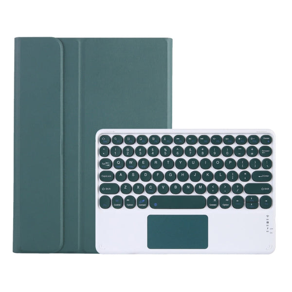 Y0N5-A TPU Case Lambskin Texture Round Keycap Bluetooth Keyboard Leather Case with Holder & Touchpad