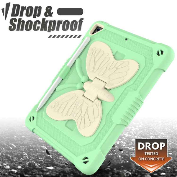 Beige Silicone & PC Case with Butterfly Holder for iPad 9.7/Pro 9.7/Air 2/6 (Beige & Green)