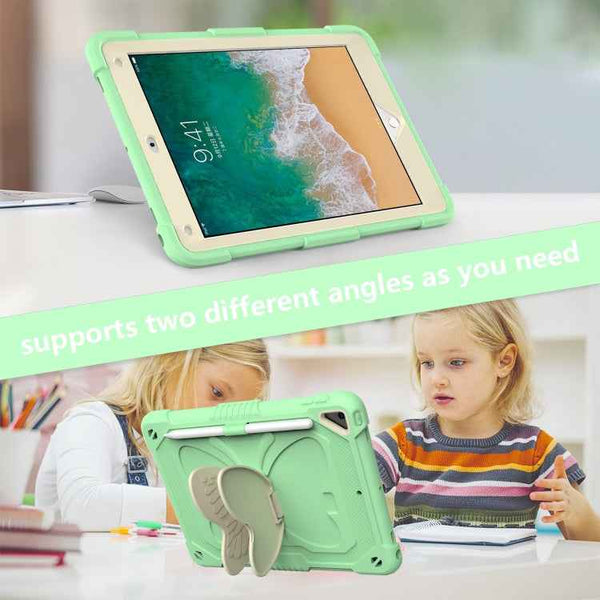 Beige Silicone & PC Case with Butterfly Holder for iPad 9.7/Pro 9.7/Air 2/6 (Beige & Green)