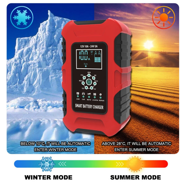 FOXSUR 10A 12V 7-segment Motorcycle / Car Smart Battery Charger, EU Plug, UK Plug, US Plug