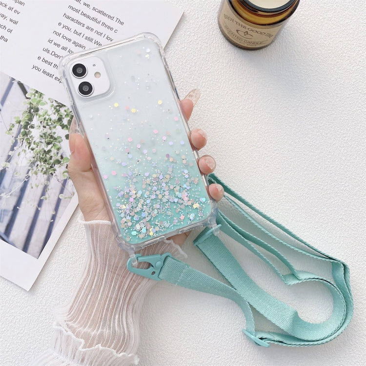 Gradient Glitter Powder Epoxy TPU Thickened Acrylic Shockproof Case with Wide Neck Lanyard