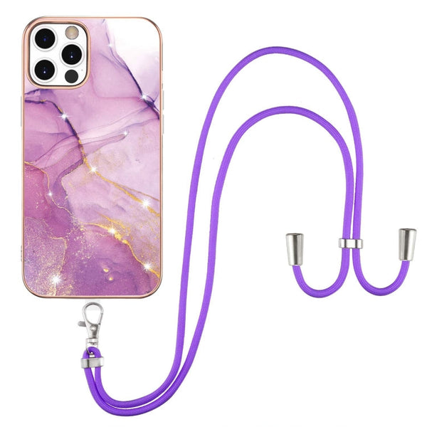 Electroplating Marble Pattern IMD TPU Shockproof Case with Neck Lanyard, For iPhone 12 / 12 Pro, For iPhone 12 Pro Max, For iPhone 11, For iPhone 11 Pro Max