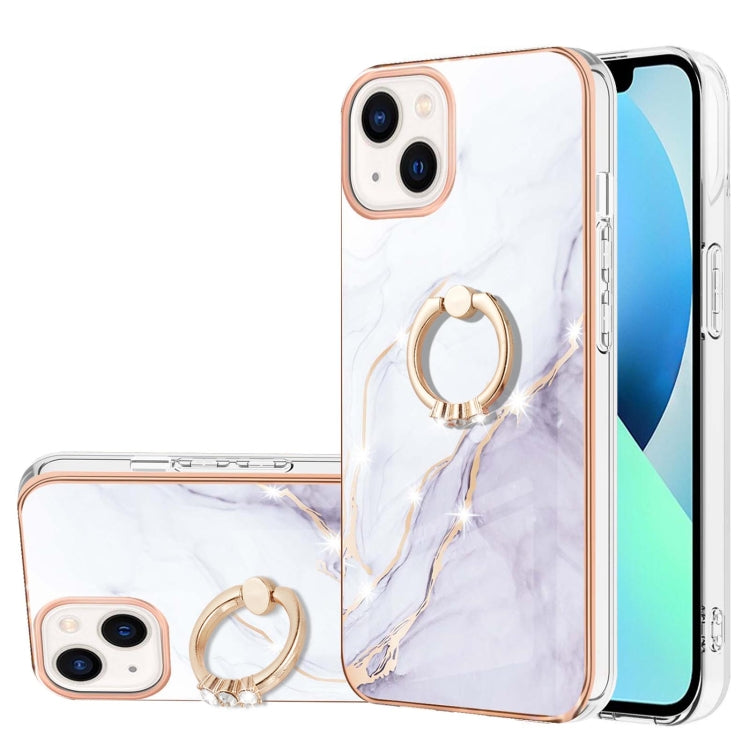 Electroplating Marble Pattern IMD TPU Shockproof Case with Ring Holder, For iPhone 13 mini, For iPhone 13, For iPhone 13 Pro, For iPhone 13 Pro Max