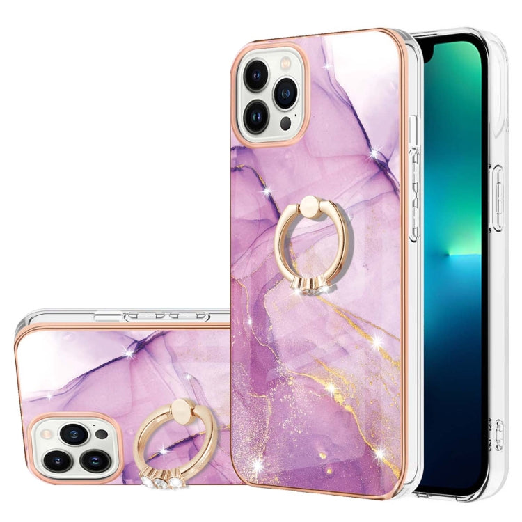 Electroplating Marble Pattern IMD TPU Shockproof Case with Ring Holder, For iPhone 13 mini, For iPhone 13, For iPhone 13 Pro, For iPhone 13 Pro Max