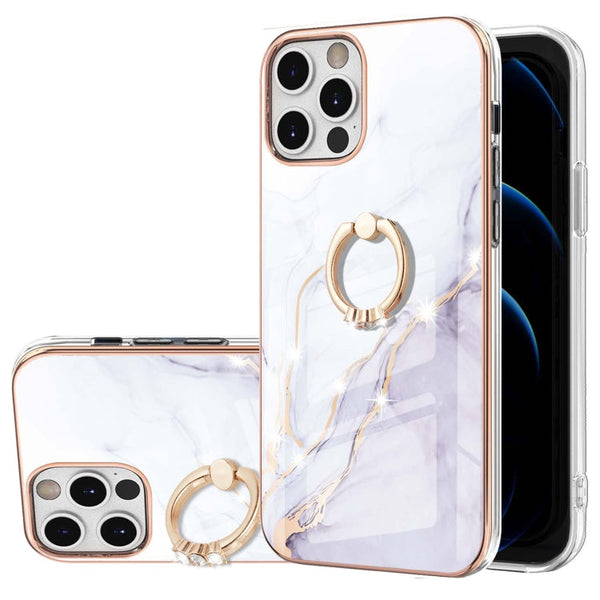 Electroplating Marble Pattern IMD TPU Shockproof Case with Ring Holder, For iPhone 12 / 12 Pro, For iPhone 12 Pro Max, For iPhone 11, For iPhone 11 Pro Max