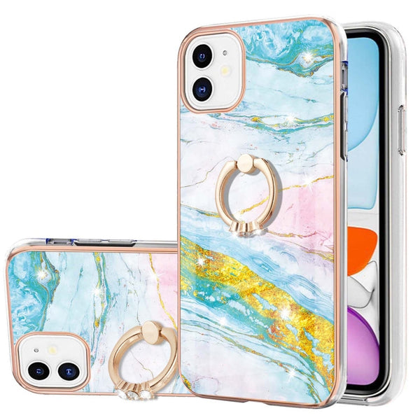 Electroplating Marble Pattern IMD TPU Shockproof Case with Ring Holder, For iPhone 12 / 12 Pro, For iPhone 12 Pro Max, For iPhone 11, For iPhone 11 Pro Max