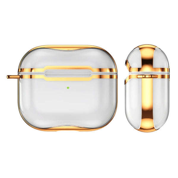 Electroplating Frame + Transparent TPU Earphone Protective Case with Hook, For AirPods 3