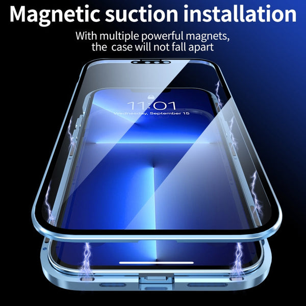HD Magnetic Metal Frame Double-sided Tempered Glass Phone Case